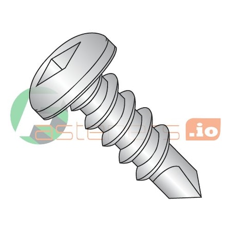 Self-Drilling Screw, #10 X 1/2 In, Plain 410 Stainless Steel Pan Head Square Drive, 2500 PK